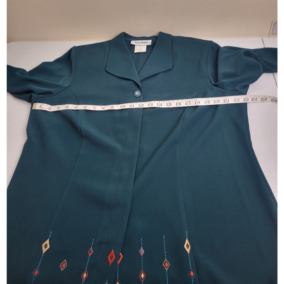 NWT Nancy Michaels Embroidered Green 2-Piece Career Work Shirt & Skirt Size 14.5 - Picture 3 of 16